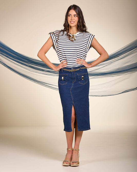 Gonna longuette con dettaglio fiocchi