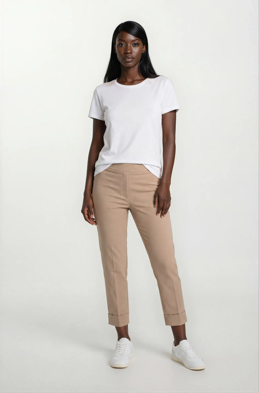 Pantalone cropped con elastico e risvolto