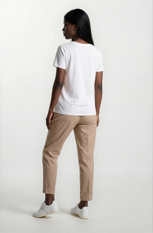 Pantalone cropped con elastico e risvolto