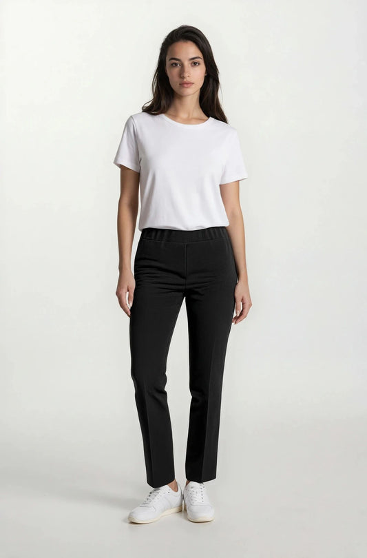 Pantalone in scuba crêpe con elastico nero