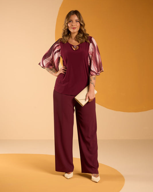 Pantalone palazzo in cady con elastico in vita curvy