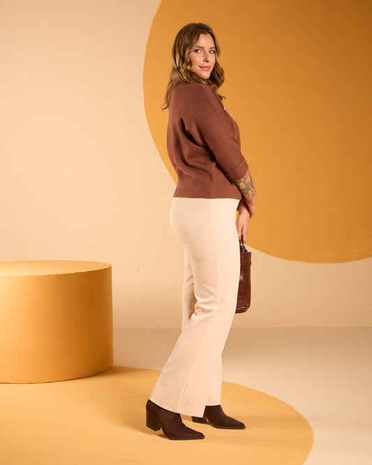 Pantalone in scubacrepe diagonale con elastico in vita curvy