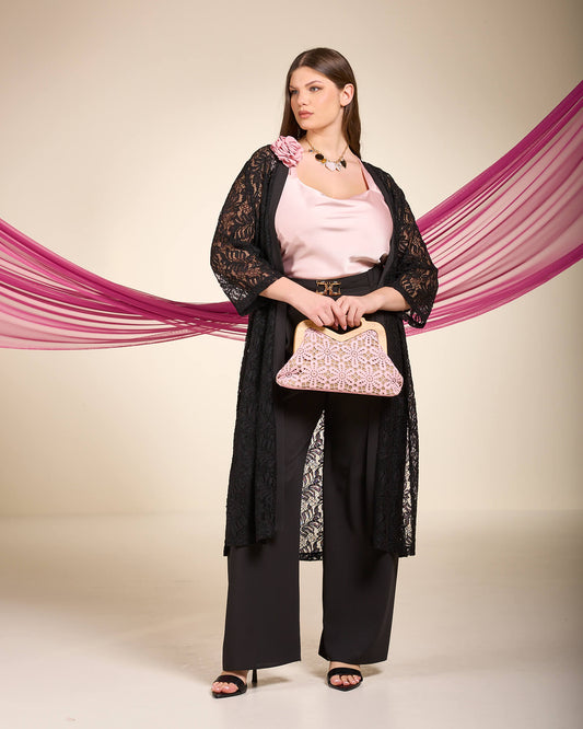 Caban in pizzo con bordi a contrasto curvy