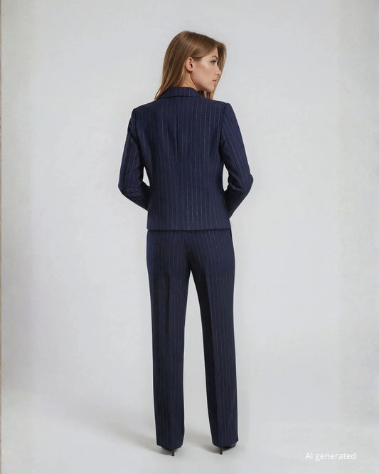 Giacca doppiopetto in bistretch gessato con bottoni