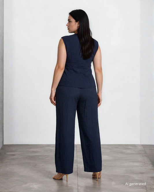 Gilet in viscosa effetto gessato blu con scollo a V e bottoni frontali curvy