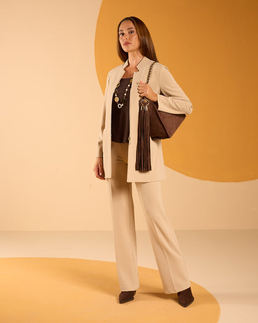 Giacca spolverino lunga in scubacrepe diagonale con zip