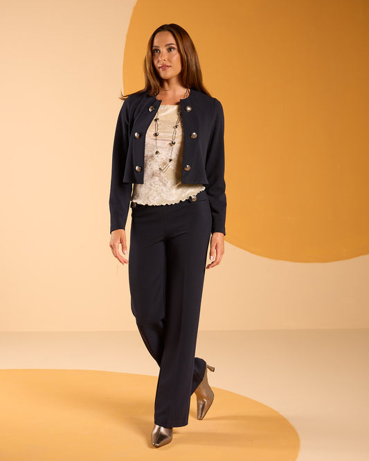 Pantalone lungo in tessuto ottoman con linguette laterali e bottoni