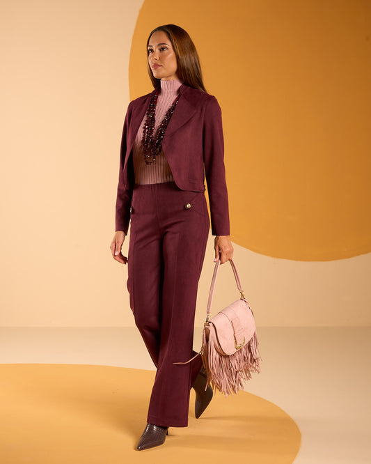 Pantalone in scubasuede gamba dritta con linguette laterali e bottoncini