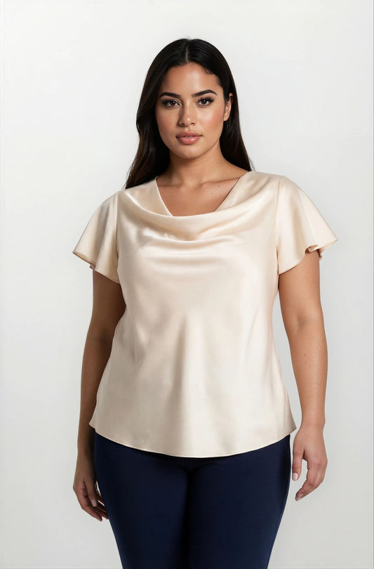 Top in raso con maniche ad aletta curvy