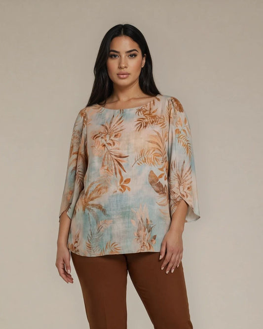 Casacca stampata con maniche a petalo curvy