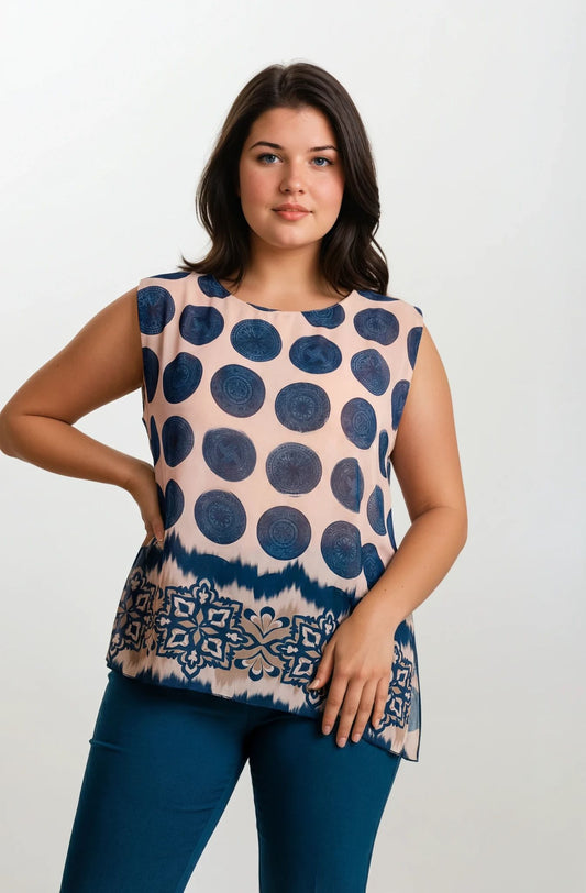 Top stampato con fondo asimmetrico curvy