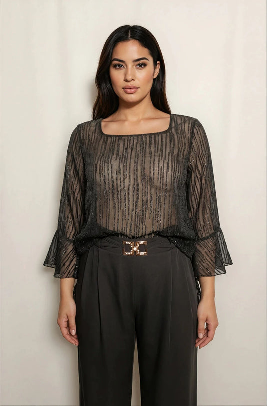 Camicia in georgette con polso a volant curvy