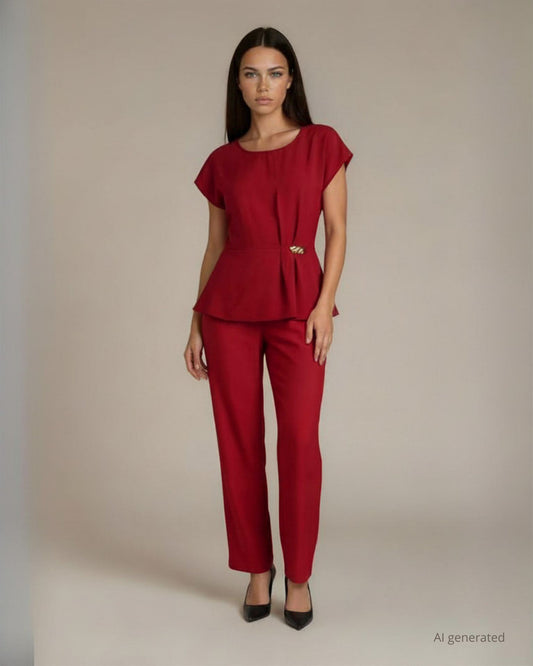 Pantalone palazzo in viscosa con elastico rosso