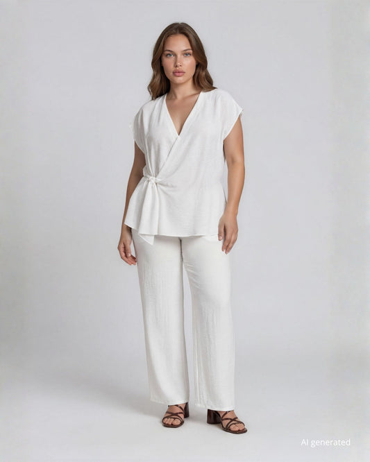 Casacca incrociata a kimono in bollito viscosa bianco curvy