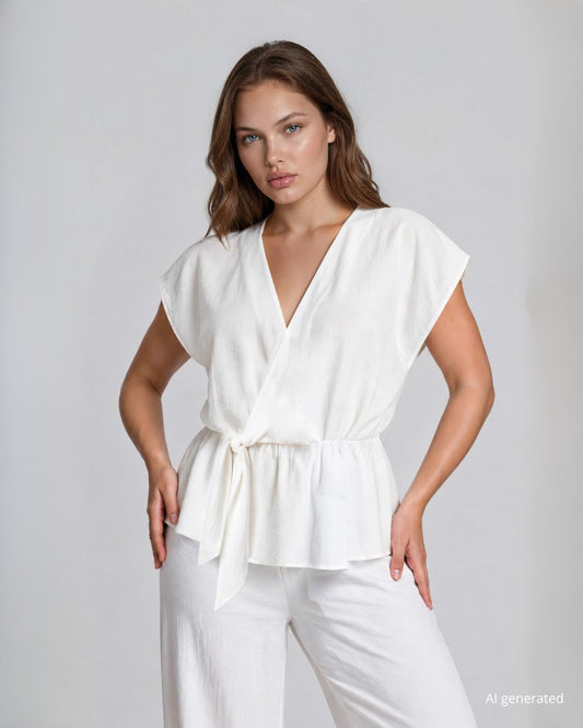 Casacca incrociata a kimono in bollito viscosa bianco curvy