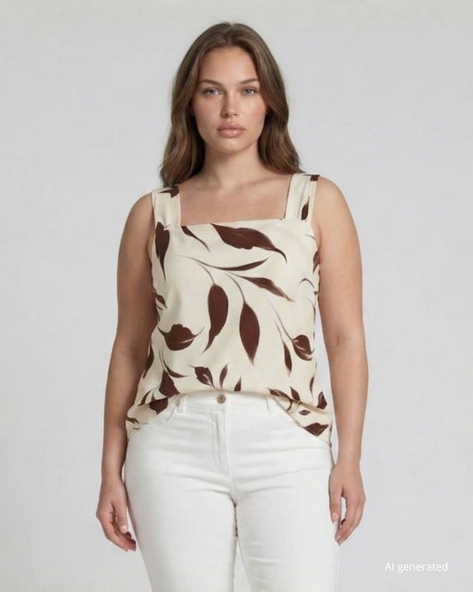 Top asimmetrico in georgette fantasia con spacco curvy