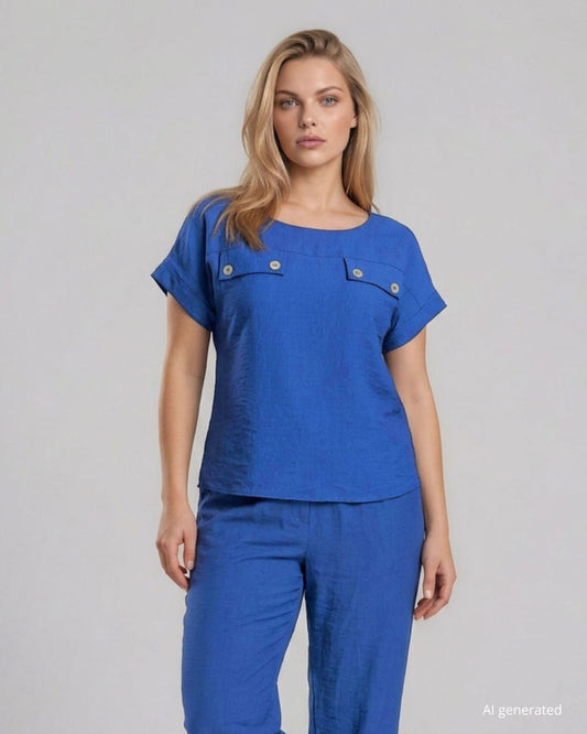 Casacca in viscosa denim con maniche kimono e pattine con bottoncini in madreperla curvy