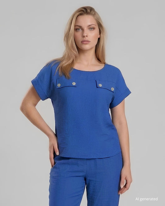 Casacca in viscosa denim con maniche kimono e pattine con bottoncini in madreperla curvy