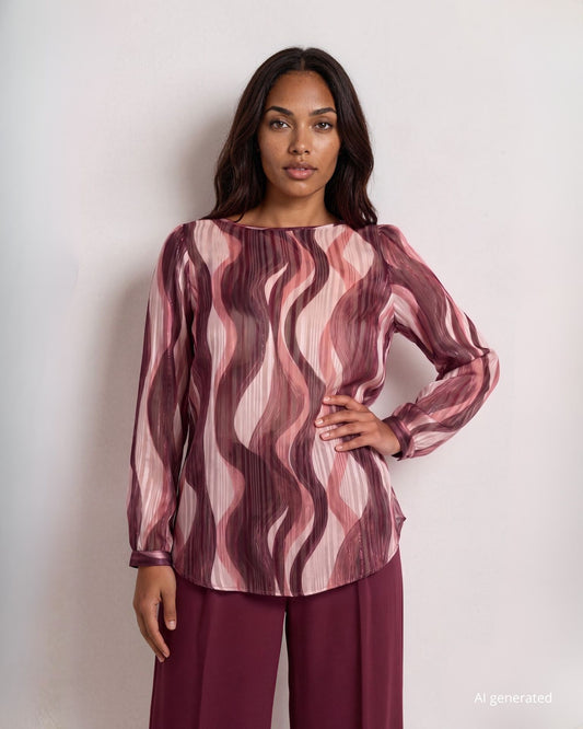 Casacca in georgette filo lurex fantasia con maniche lunghe e polsini