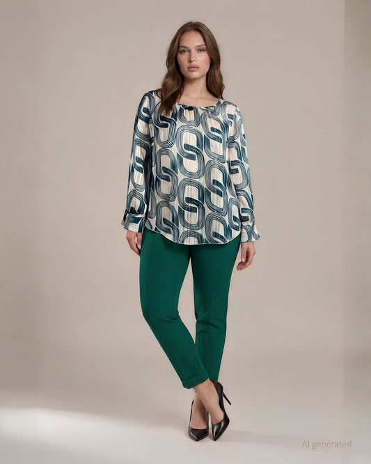 Casacca in georgette filo lurex fantasia con maniche tre quarti e polsini curvy
