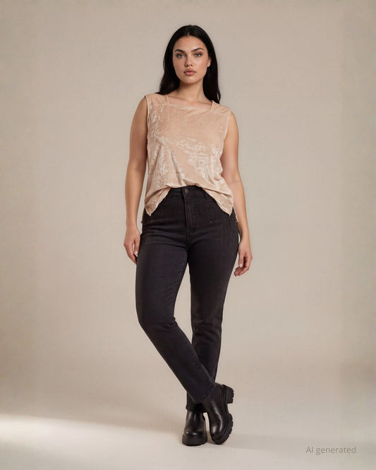 Jeans cinque tasche nero con righe di strass frontali curvy