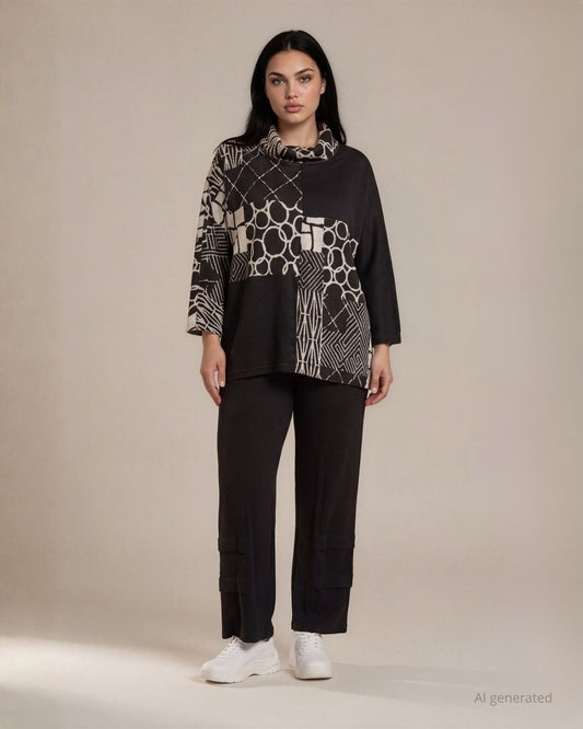 Pantalone in maglia faille con tagli e pieghe sul fondo curvy