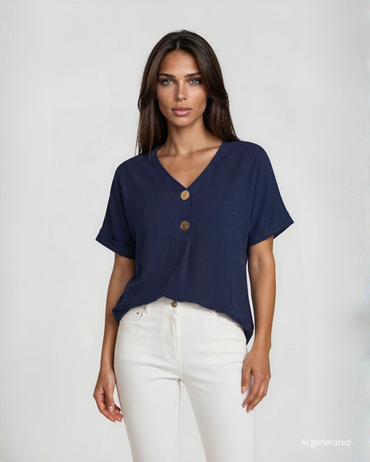 Pantalone in bengalina trama diagonale con cinque tasche e bottone bianco
