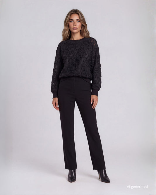 Pantalone palazzo in crepe con elastico in vita e tasche