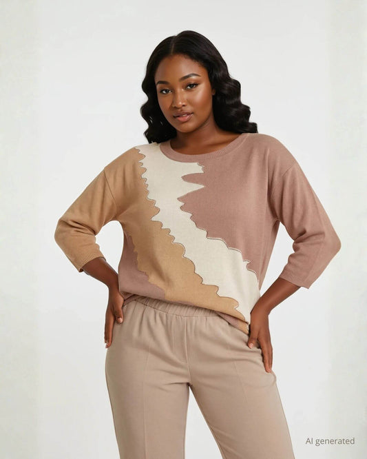 Maglia tre colori con strass curvy