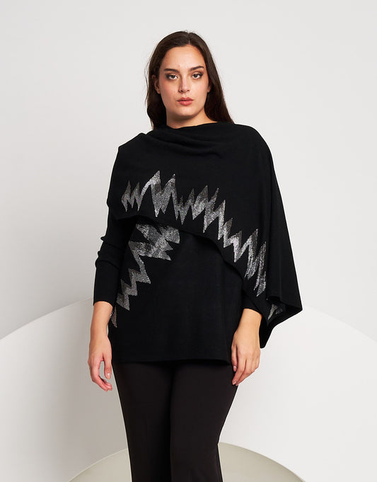 Poncho in maglia con zig-zag di strass