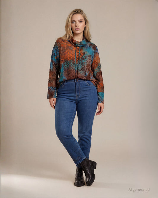 Jeans cinque tasche con dettaglio di paillettes sul fondo curvy