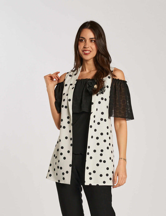 Gilet a pois con scollo a scialle