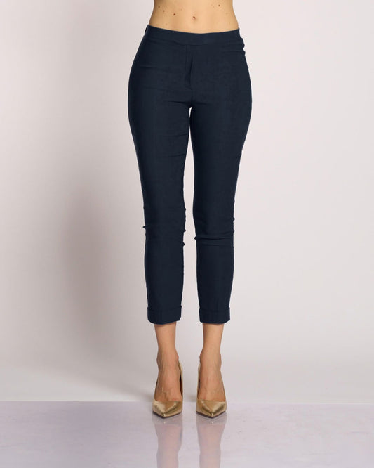Pantalone con elastico in vita e risvolto blu