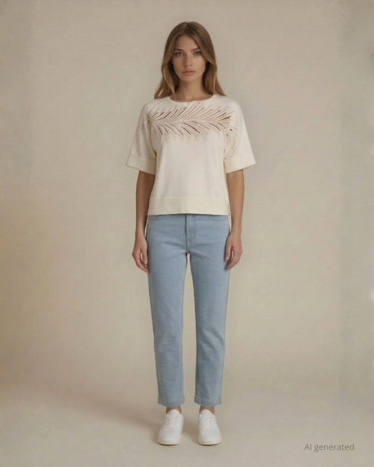 Maglia a coste con pizzo e strass