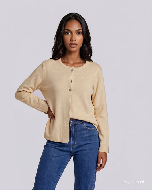 Cardigan in maglia battuta con due bottoni e spacchi ai polsi