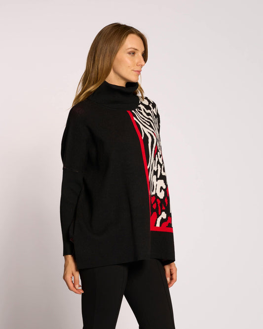 Maglia con collo e disegno animalier