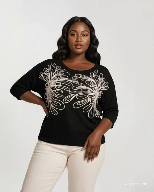 Maglia con ricamo e paillettes curvy