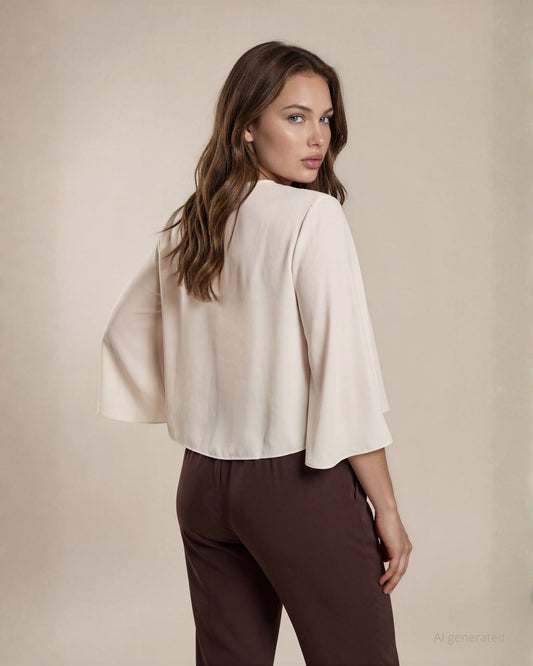 Bolerino corto in georgette con maniche ampie color avorio curvy