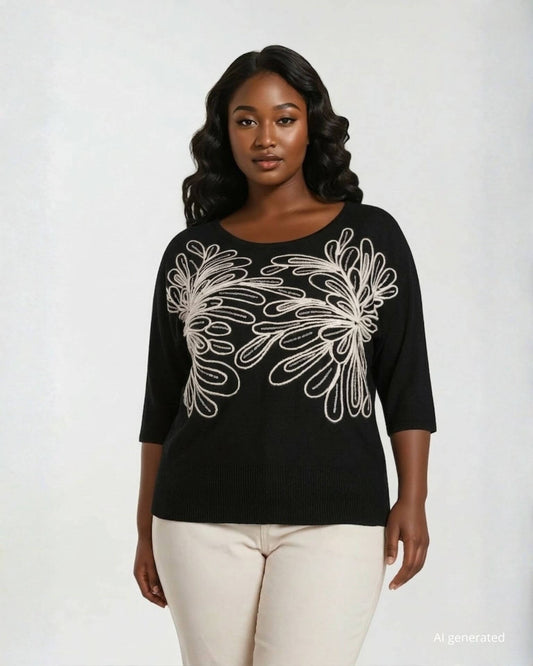 Maglia con ricamo e paillettes curvy