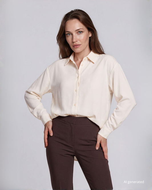 Camicia bianca in crepe con colletto e polsini