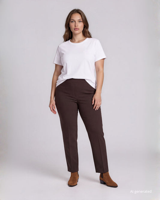 Pantalone in scuba crêpe con elastico curvy moro