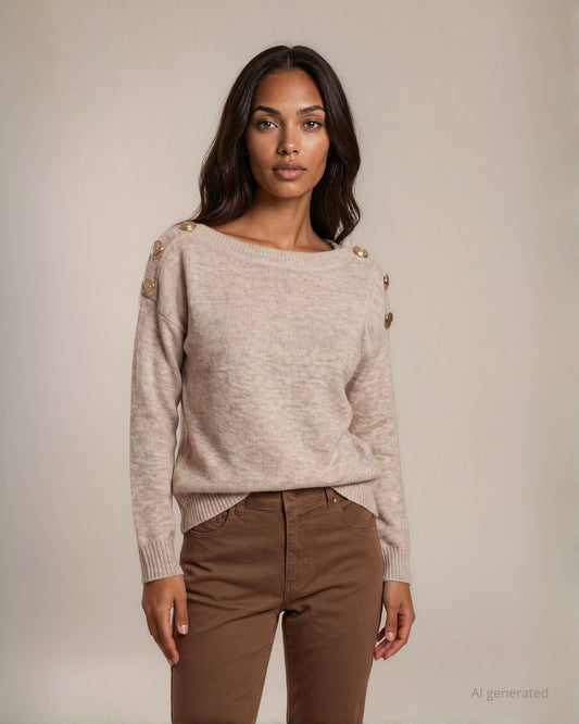 Maglia con scollo a barchetta e bottoni sulle spalle beige