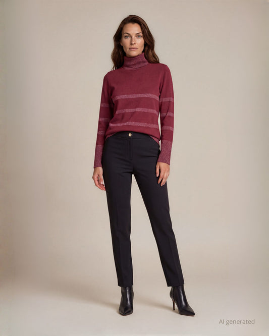 Maglia collo alto a righe con lurex e bottoni su spacchi laterali