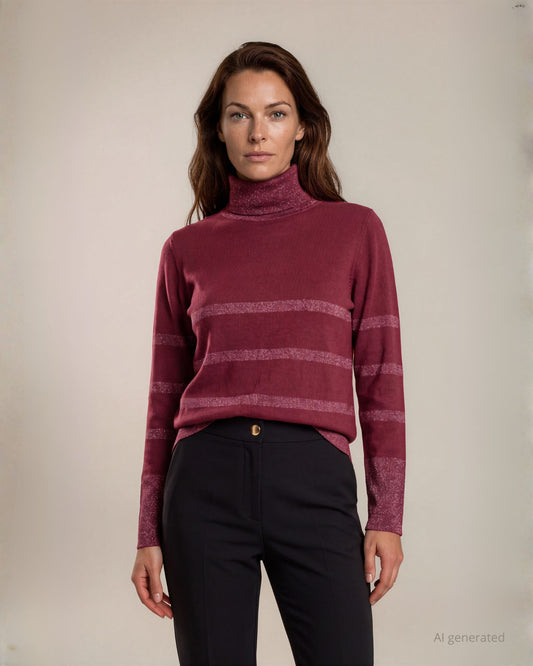 Maglia collo alto a righe con lurex e bottoni su spacchi laterali
