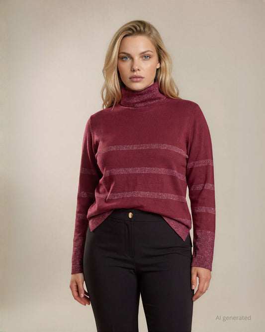 Maglia collo alto a righe con lurex e bottoni su spacchi laterali curvy