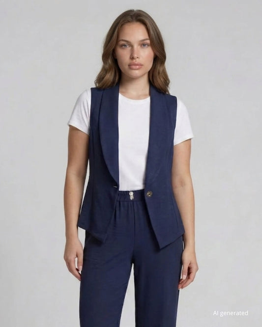 Gilet con chiusura ad un bottone blu curvy