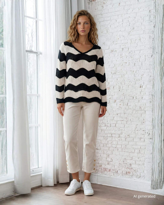 Maglia in filato a onde con scollo a V