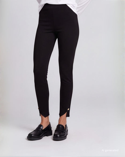 Leggings in punto Milano con fondo asimmetrico e bottone