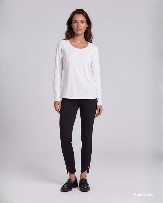 Leggings in punto Milano con fondo asimmetrico e bottone