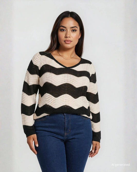 Maglia in filato a onde con scollo a V curvy